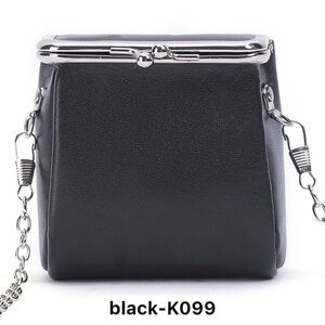Genuine leather black coin purse change crossbody bag small